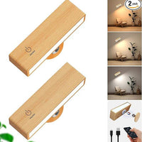 2Pcs Wireless Wood Wall Light | Rechargeable, Magnetic & Dimmable