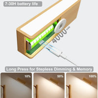 2Pcs Wireless Wood Wall Light | Rechargeable, Magnetic & Dimmable
