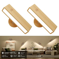 2Pcs Wireless Wood Wall Light | Rechargeable, Magnetic & Dimmable