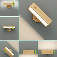 2Pcs Wireless Wood Wall Light | Rechargeable, Magnetic & Dimmable